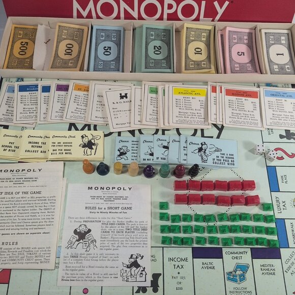 Vintage Monopoly Parker Brothers 1961 Real Estate Trading Board Game Equipment - Picture 3 of 16